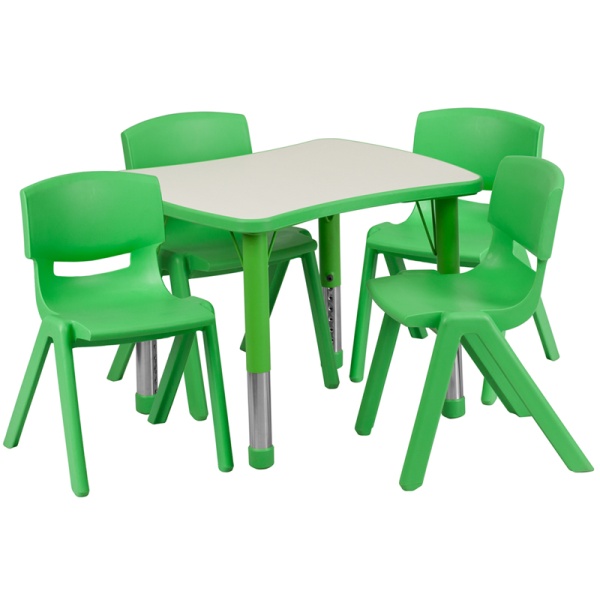 21.875W-x-26.625L-Rectangular-Green-Plastic-Height-Adjustable-Activity-Table-Set-with-4-Chairs-by-Flash-Furniture