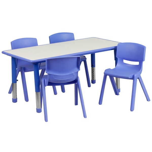 23.625W-x-47.25L-Rectangular-Blue-Plastic-Height-Adjustable-Activity-Table-Set-with-4-Chairs-by-Flash-Furniture