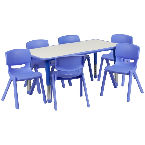 23.625W-x-47.25L-Rectangular-Blue-Plastic-Height-Adjustable-Activity-Table-Set-with-6-Chairs-by-Flash-Furniture