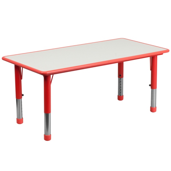 23.625W-x-47.25L-Rectangular-Red-Plastic-Height-Adjustable-Activity-Table-with-Grey-Top-by-Flash-Furniture