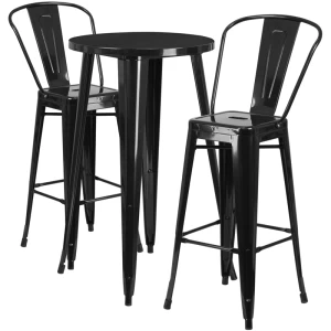 24'' Round Black Metal Indoor-Outdoor Bar Table Set with 2 Cafe Stools - by Flash Furniture