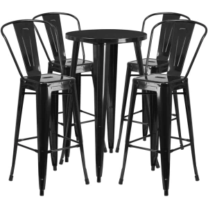 24'' Round Black Metal Indoor-Outdoor Bar Table Set with 4 Cafe Stools - by Flash Furniture