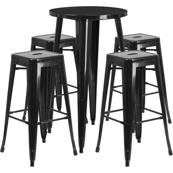 24-Round-Black-Metal-Indoor-Outdoor-Bar-Table-Set-with-4-Square-Seat-Backless-Stools-by-Flash-Furniture