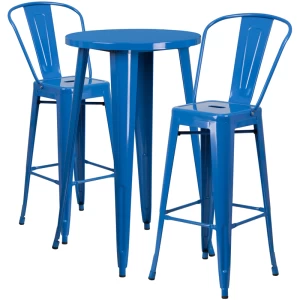 24'' Round Blue Metal Indoor-Outdoor Bar Table Set with 2 Cafe Stools - by Flash Furniture