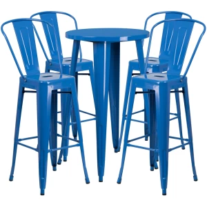 24'' Round Blue Metal Indoor-Outdoor Bar Table Set with 4 Cafe Stools - by Flash Furniture