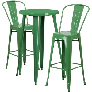 24'' Round Green Metal Indoor-Outdoor Bar Table Set with 2 Cafe Stools - by Flash Furniture