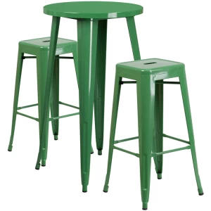 24'' Round Green Metal Indoor-Outdoor Bar Table Set with 2 Square Seat Backless Stools - by Flash Furniture