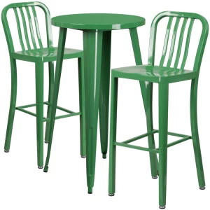 24'' Round Green Metal Indoor-Outdoor Bar Table Set with 2 Vertical Slat Back Stools - by Flash Furniture