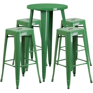 24'' Round Green Metal Indoor-Outdoor Bar Table Set with 4 Square Seat Backless Stools - by Flash Furniture