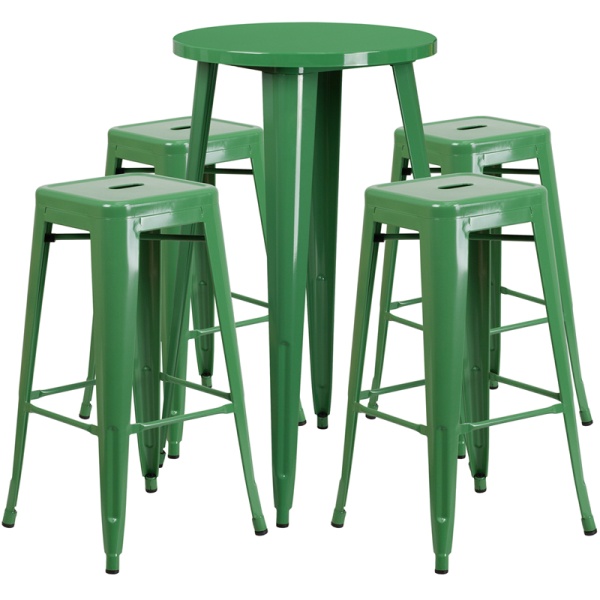 24-Round-Green-Metal-Indoor-Outdoor-Bar-Table-Set-with-4-Square-Seat-Backless-Stools-by-Flash-Furniture