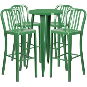24'' Round Green Metal Indoor-Outdoor Bar Table Set with 4 Vertical Slat Back Stools - by Flash Furniture