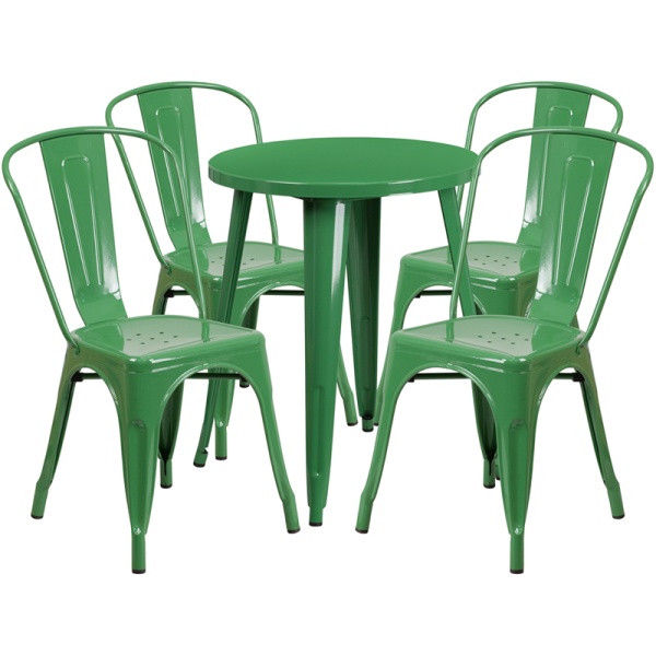 24-Round-Green-Metal-Indoor-Outdoor-Table-Set-with-4-Cafe-Chairs-by-Flash-Furniture