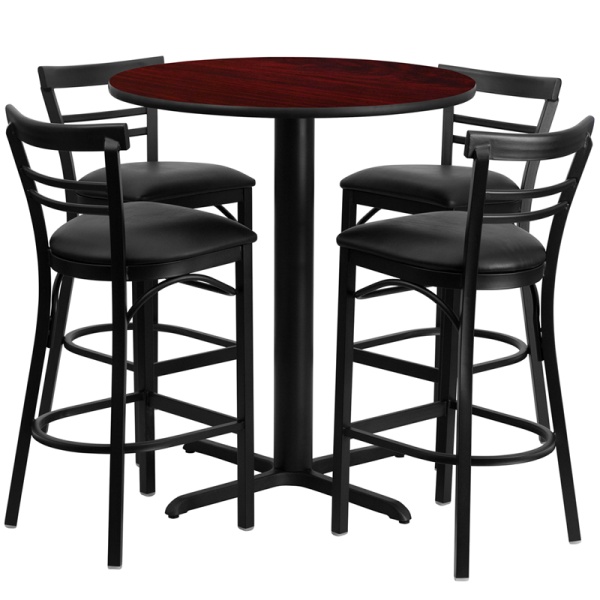 24-Round-Mahogany-Laminate-Table-Set-with-4-Ladder-Back-Metal-Barstools-Black-Vinyl-Seat-by-Flash-Furniture