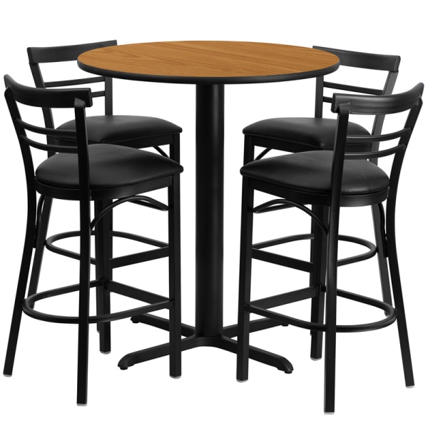 24-Round-Natural-Laminate-Table-Set-with-4-Ladder-Back-Metal-Barstools-Black-Vinyl-Seat-by-Flash-Furniture