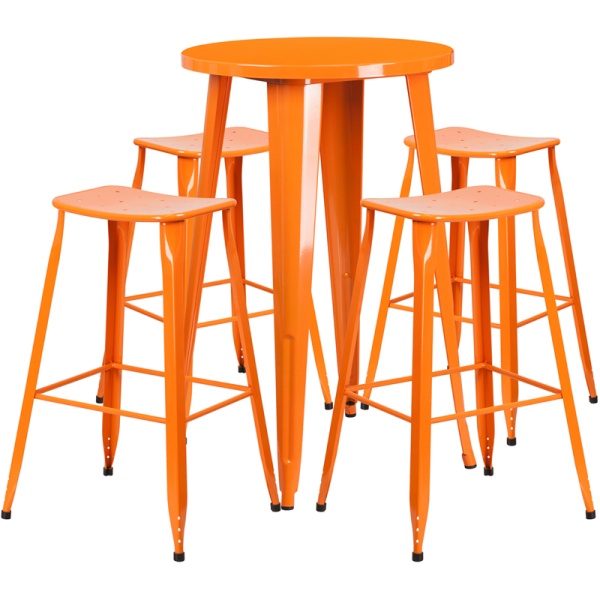 24-Round-Orange-Metal-Indoor-Outdoor-Bar-Table-Set-with-4-Saddle-Seat-Stools-by-Flash-Furniture