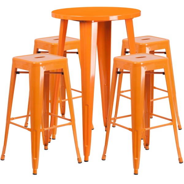 24-Round-Orange-Metal-Indoor-Outdoor-Bar-Table-Set-with-4-Square-Seat-Backless-Stools-by-Flash-Furniture