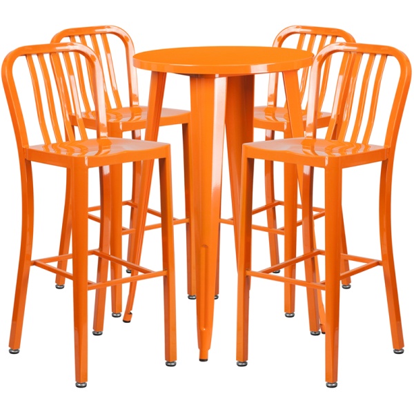 24-Round-Orange-Metal-Indoor-Outdoor-Bar-Table-Set-with-4-Vertical-Slat-Back-Stools-by-Flash-Furniture