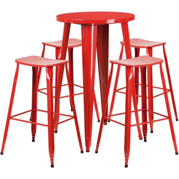 24-Round-Red-Metal-Indoor-Outdoor-Bar-Table-Set-with-4-Saddle-Seat-Stools-by-Flash-Furniture
