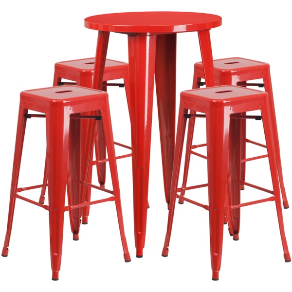 24-Round-Red-Metal-Indoor-Outdoor-Bar-Table-Set-with-4-Square-Seat-Backless-Stools-by-Flash-Furniture