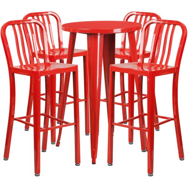 24-Round-Red-Metal-Indoor-Outdoor-Bar-Table-Set-with-4-Vertical-Slat-Back-Stools-by-Flash-Furniture