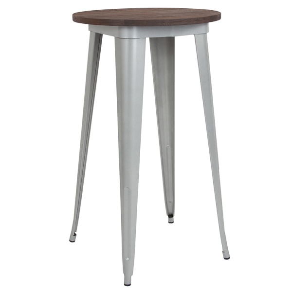 24-Round-Silver-Metal-Indoor-Bar-Height-Table-with-Walnut-Rustic-Wood-Top