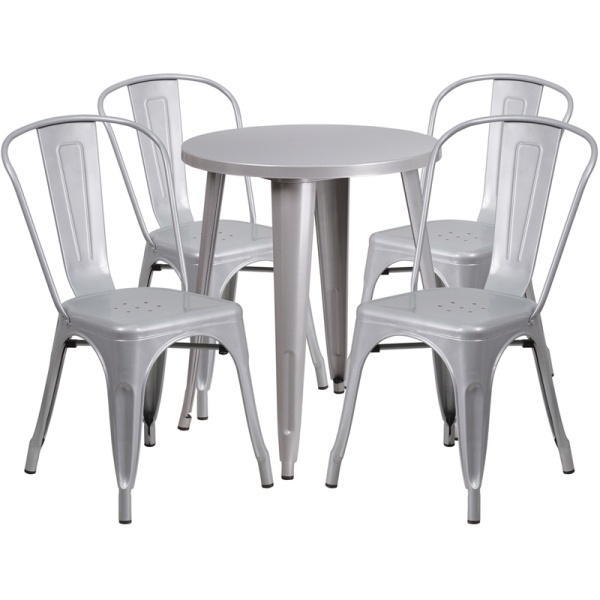 24-Round-Silver-Metal-Indoor-Outdoor-Table-Set-with-4-Cafe-Chairs-by-Flash-Furniture