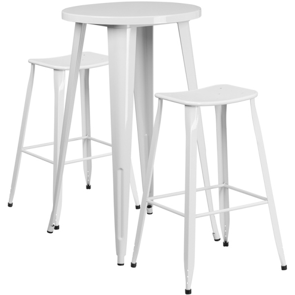 24-Round-White-Metal-Indoor-Outdoor-Bar-Table-Set-with-2-Saddle-Seat-Stools-by-Flash-Furniture