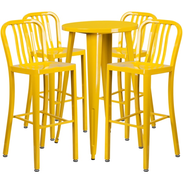 24-Round-Yellow-Metal-Indoor-Outdoor-Bar-Table-Set-with-4-Vertical-Slat-Back-Stools-by-Flash-Furniture