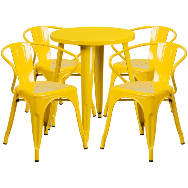 24-Round-Yellow-Metal-Indoor-Outdoor-Table-Set-with-4-Arm-Chairs-by-Flash-Furniture