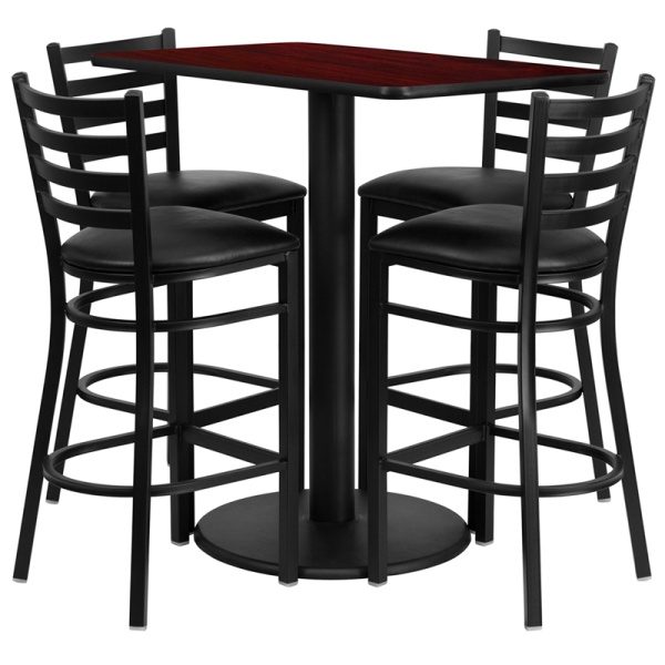 24-x-42-Rectangular-Mahogany-Laminate-Table-Set-with-4-Ladder-Back-Metal-Barstools-Black-Vinyl-Seat-by-Flash-Furniture