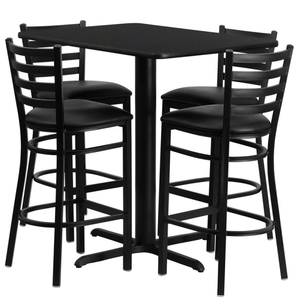 24W-x-42L-Rectangular-Black-Laminate-Table-Set-with-4-Ladder-Back-Metal-Barstools-Black-Vinyl-Seat-by-Flash-Furniture
