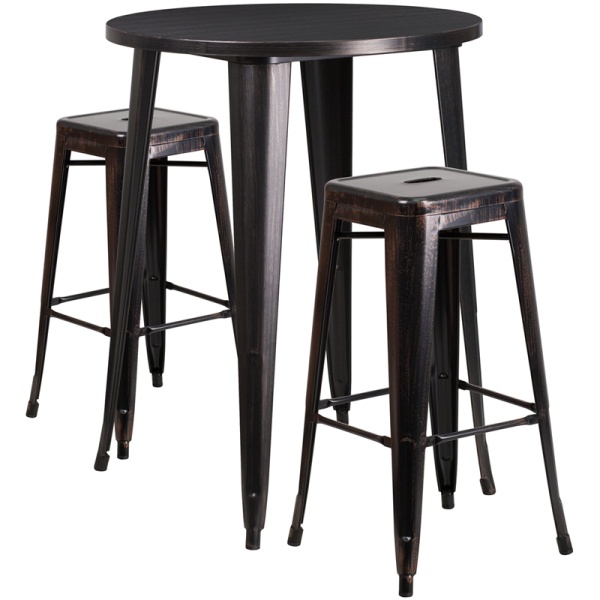 30-Round-Black-Antique-Gold-Metal-Indoor-Outdoor-Bar-Table-Set-with-2-Square-Seat-Backless-Stools-by-Flash-Furniture