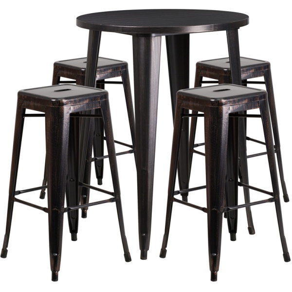 30-Round-Black-Antique-Gold-Metal-Indoor-Outdoor-Bar-Table-Set-with-4-Square-Seat-Backless-Stools-by-Flash-Furniture