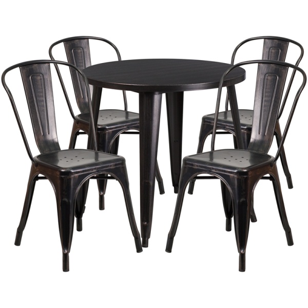 30-Round-Black-Antique-Gold-Metal-Indoor-Outdoor-Table-Set-with-4-Cafe-Chairs-by-Flash-Furniture