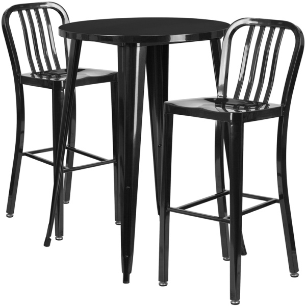 30-Round-Black-Metal-Indoor-Outdoor-Bar-Table-Set-with-2-Vertical-Slat-Back-Stools-by-Flash-Furniture