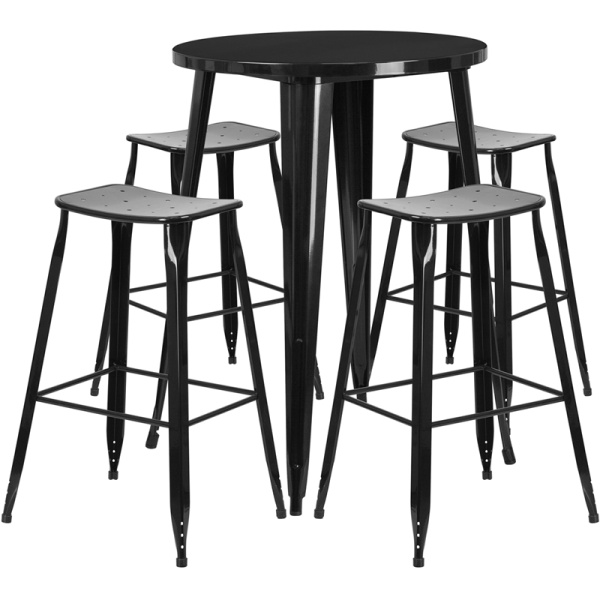 30-Round-Black-Metal-Indoor-Outdoor-Bar-Table-Set-with-4-Saddle-Seat-Stools-by-Flash-Furniture