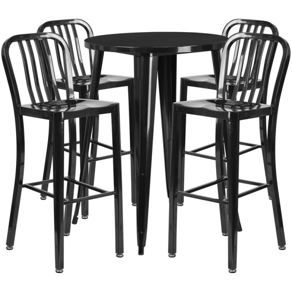 30-Round-Black-Metal-Indoor-Outdoor-Bar-Table-Set-with-4-Vertical-Slat-Back-Stools-by-Flash-Furniture