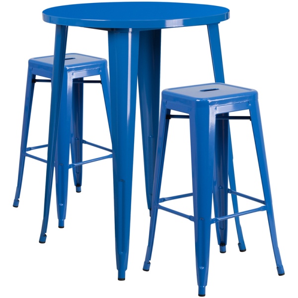30-Round-Blue-Metal-Indoor-Outdoor-Bar-Table-Set-with-2-Square-Seat-Backless-Stools-by-Flash-Furniture