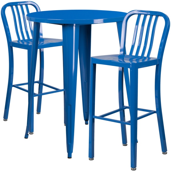 30-Round-Blue-Metal-Indoor-Outdoor-Bar-Table-Set-with-2-Vertical-Slat-Back-Stools-by-Flash-Furniture