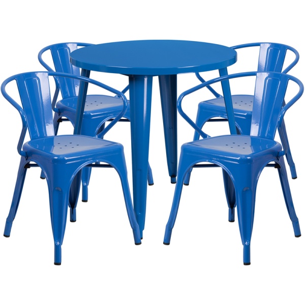 30-Round-Blue-Metal-Indoor-Outdoor-Table-Set-with-4-Arm-Chairs-by-Flash-Furniture
