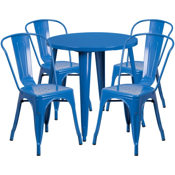 30-Round-Blue-Metal-Indoor-Outdoor-Table-Set-with-4-Cafe-Chairs-by-Flash-Furniture
