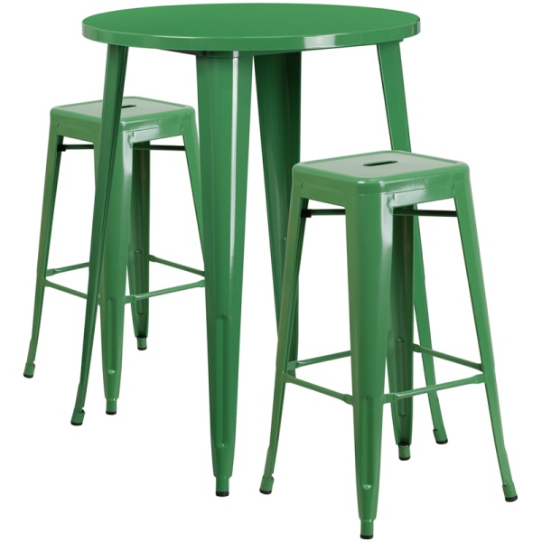 30-Round-Green-Metal-Indoor-Outdoor-Bar-Table-Set-with-2-Square-Seat-Backless-Stools-by-Flash-Furniture