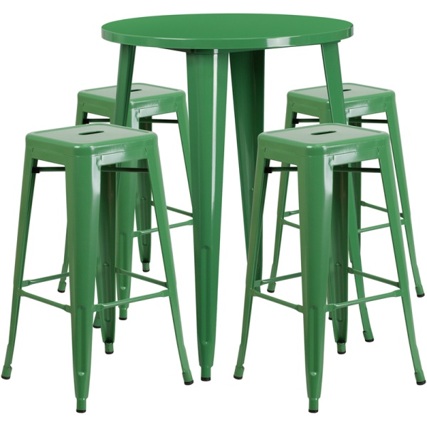 30-Round-Green-Metal-Indoor-Outdoor-Bar-Table-Set-with-4-Square-Seat-Backless-Stools-by-Flash-Furniture
