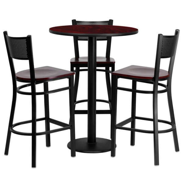 30-Round-Mahogany-Laminate-Table-Set-with-3-Grid-Back-Metal-Barstools-Mahogany-Wood-Seat-by-Flash-Furniture