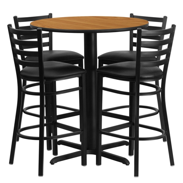 30-Round-Natural-Laminate-Table-Set-with-4-Ladder-Back-Metal-Barstools-Black-Vinyl-Seat-by-Flash-Furniture