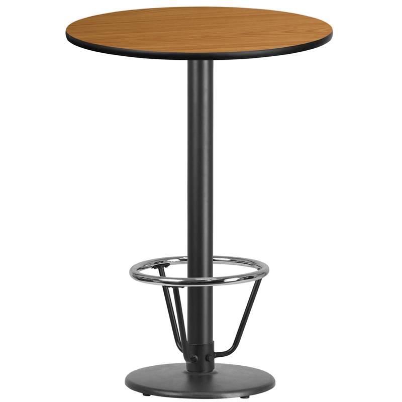 30'' Round Natural Laminate Table Top with 18'' Round Bar Height Table