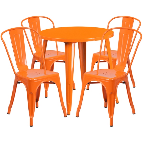 30-Round-Orange-Metal-Indoor-Outdoor-Table-Set-with-4-Cafe-Chairs-by-Flash-Furniture