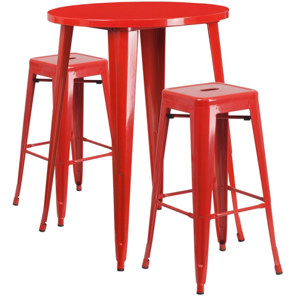 30-Round-Red-Metal-Indoor-Outdoor-Bar-Table-Set-with-2-Square-Seat-Backless-Stools-by-Flash-Furniture