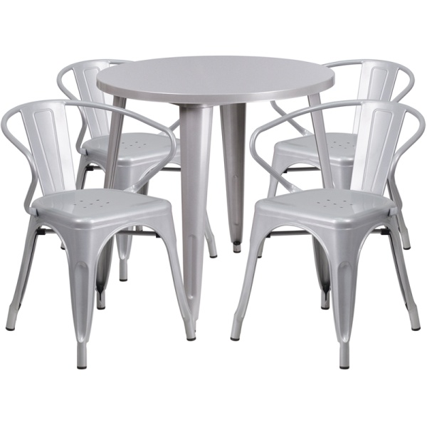 30-Round-Silver-Metal-Indoor-Outdoor-Table-Set-with-4-Arm-Chairs-by-Flash-Furniture
