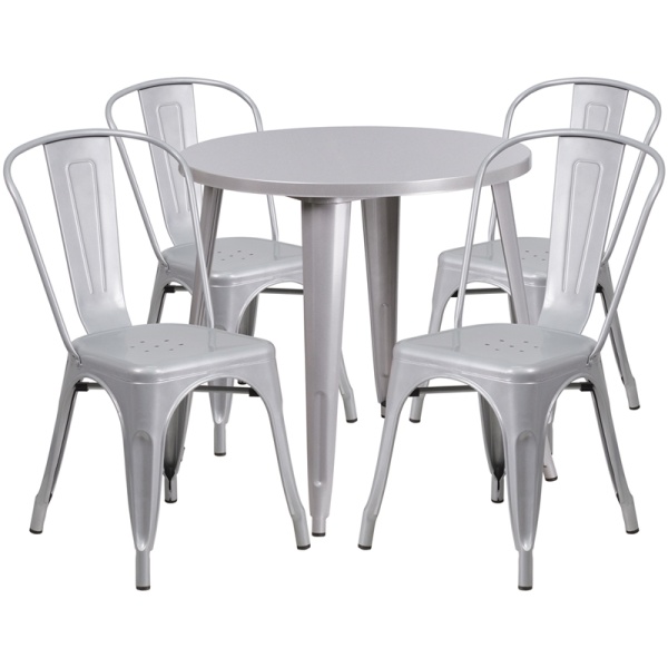 30-Round-Silver-Metal-Indoor-Outdoor-Table-Set-with-4-Cafe-Chairs-by-Flash-Furniture